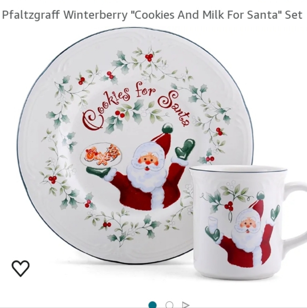 Pfaltzgraff Winterberry Cookies for Santa Christmas Plate and Mug Set NIB